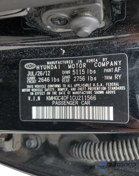 2012 Hyundai Genesis 4.6L from USA, damaged, VIN KMHGC4DF1CU211566